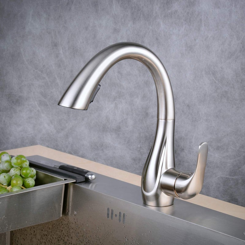 Beelee Professional High-Arc Kitchen Faucet Brushed Nickel, Sink Mixer Faucet with 360 Â° Rotation Pull Out Swivel Spout,Single Handle Dual Function Sprayer, Nickel Brushed,BLSS1749N - Image 1
